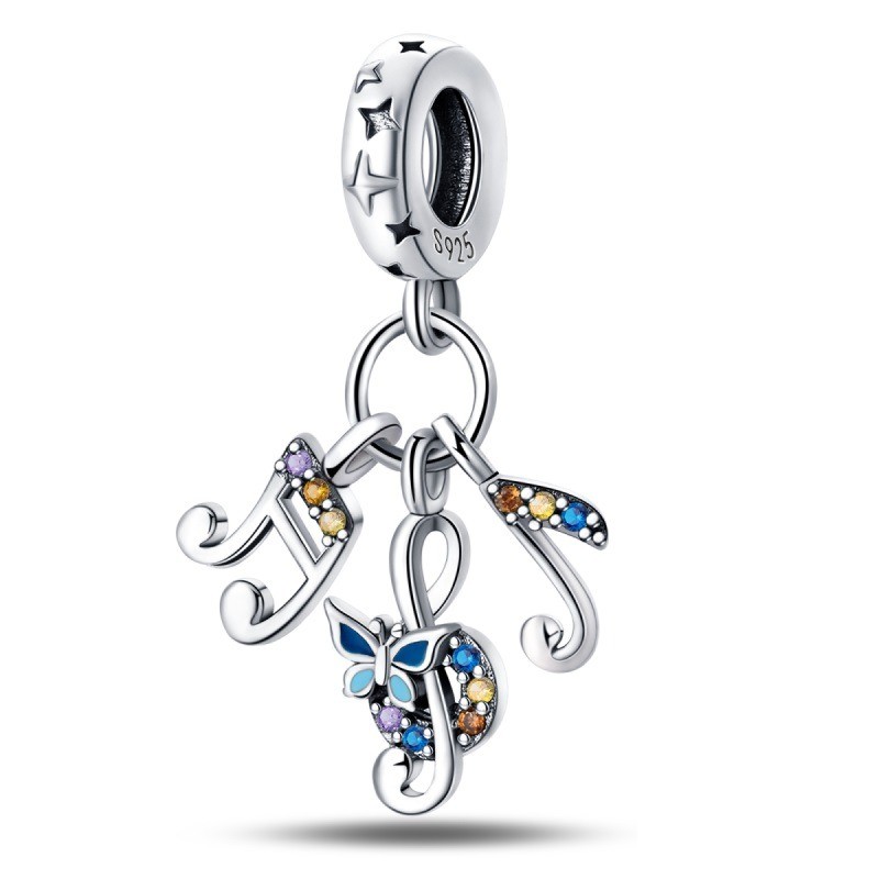 KUNSIR 925 Sterling Silver Charm For Bracelet Colorful Music Notes Pendant Charm