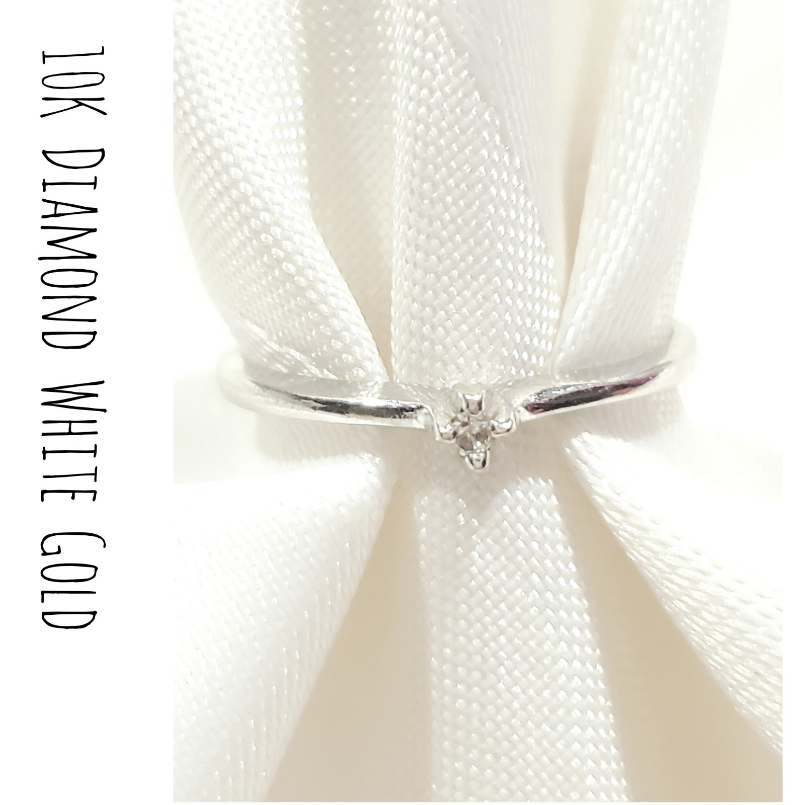 10K Solid White Gold Classic Band Diamond Minimalist Design Style Ring Sz 6 1/4