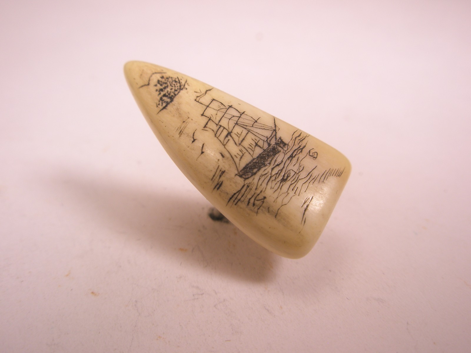 Etched Engraved Tall Sailing Ship Fishing Vessel Vintage Tie Tack Lapel Pin a104