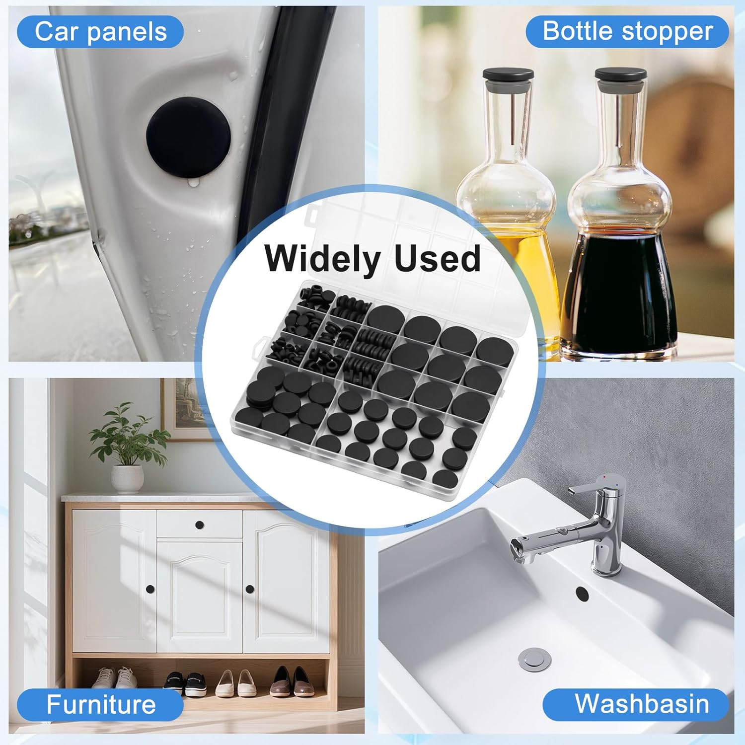 125Pcs Black Rubber Hole Plugs Assorted Sizes Silicone Round Plug Kit