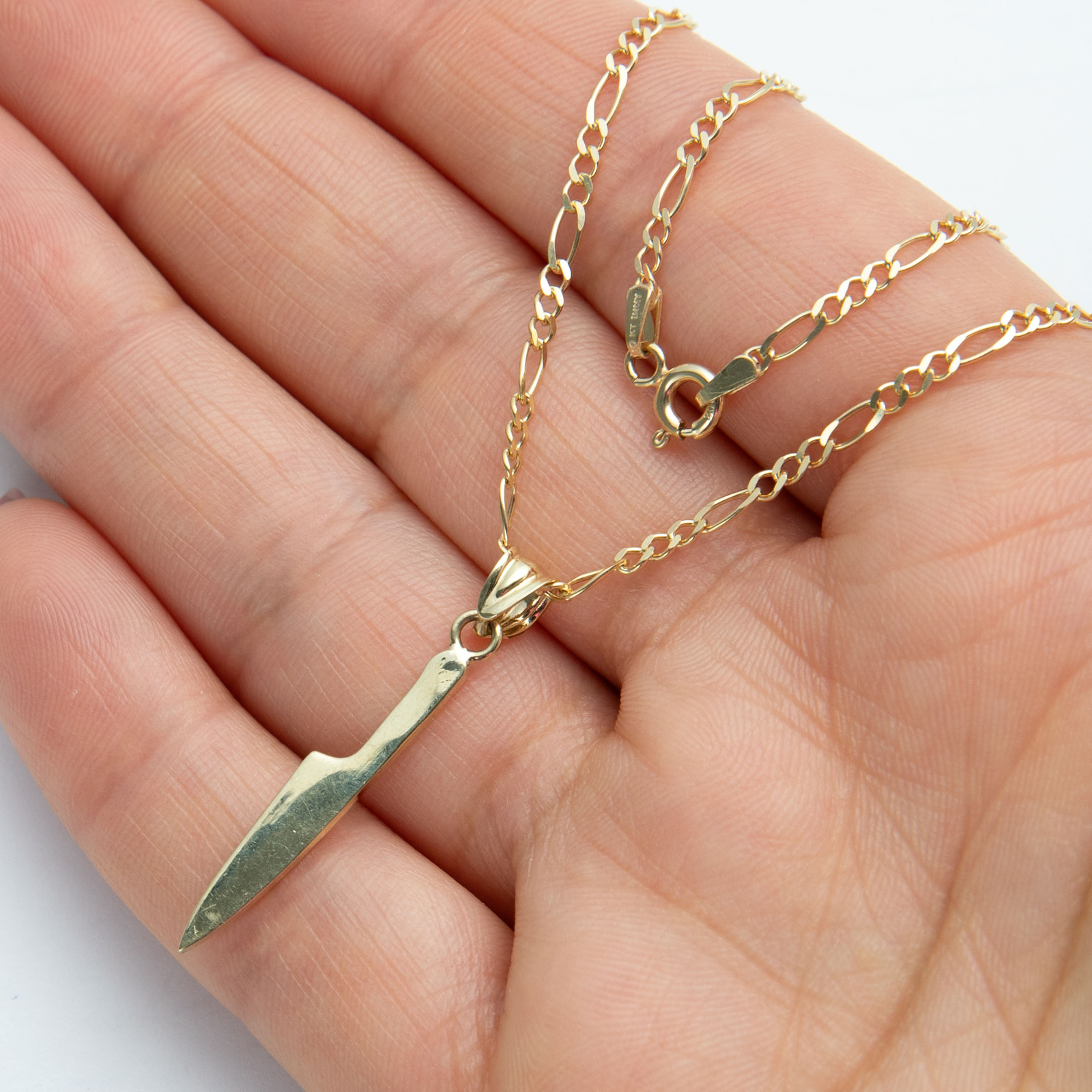 Solid 10K Gold Shiny Knife Pendant Necklace Yellow Gold All Sizes
