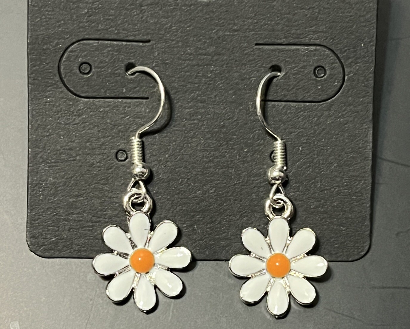 Vintage White Daisy Enamel Silver Dangle Fashion Bohemian Casual Fun Earrings