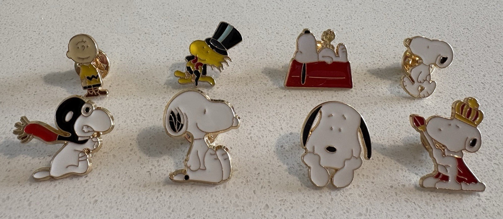 (Set Of 8) Snoopy Peanuts Brooch With Butterfly Clutch Metal Pin Back