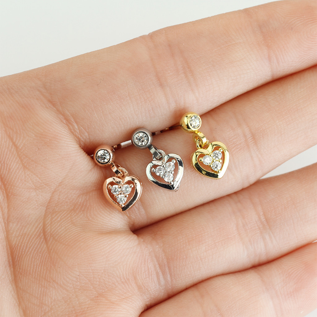 1pc CZ Gem Heart Dangle Tragus Helix Cartilage Barbell Ring 16g 1/4″