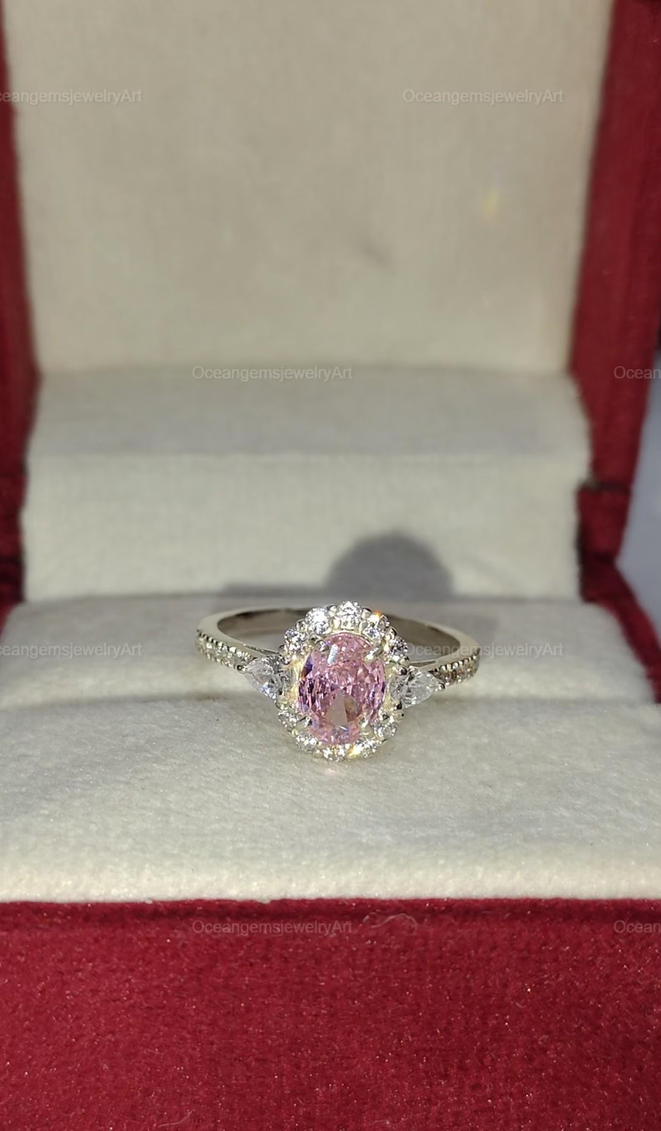 5.00 Ct Oval Cut Natural Pink Sapphire Diamond Ring 14K White Gold Size 7