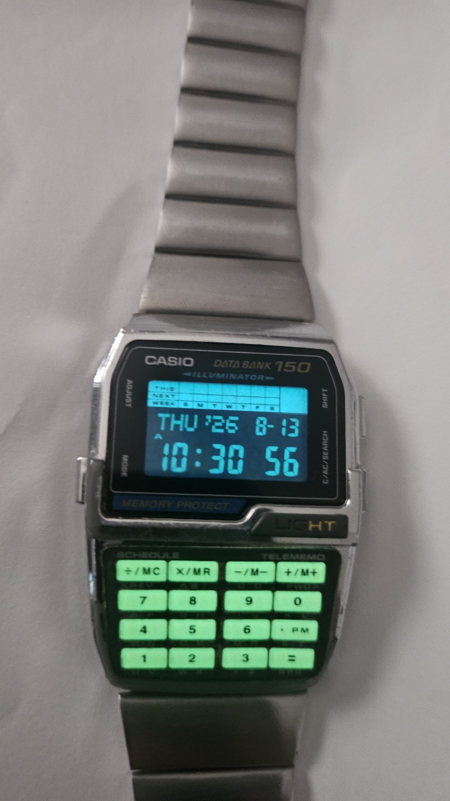 Casio Data Bank 150 1477 DBC-1500 Silver Tone Digital Watch