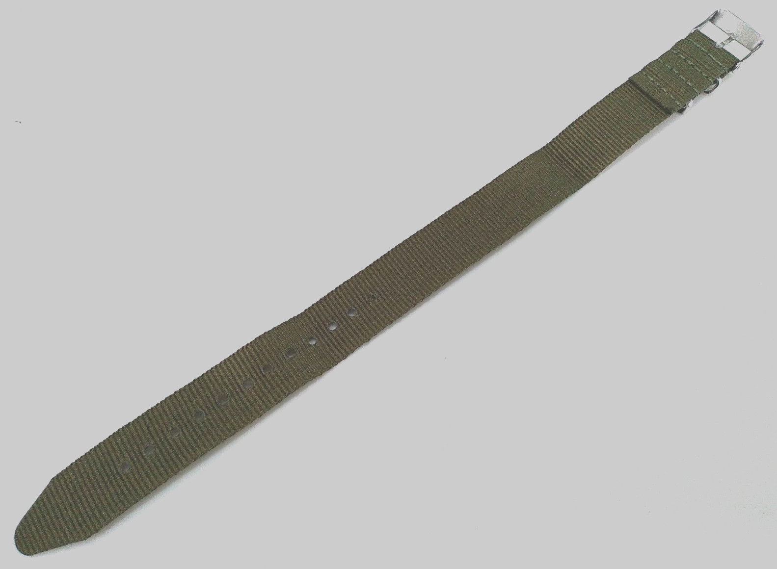 10 5/8″ Long 18mm Nylon Solid Army Green Easy Pass Thru Watch Band One Piece