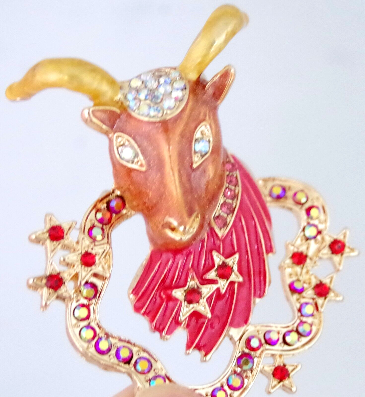 2.75″ DESIGNER STYLE CAPRICORN ZODIAC HOROSCOPE GOAT AB RHINESTONE BROOCH PIN
