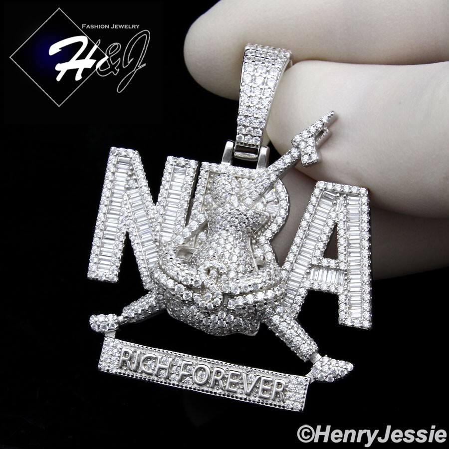 MEN SOLID 925 STERLING SILVER ICY BLING CZ 3D HIPHOP RICH FOREVER PENDANT*SP529
