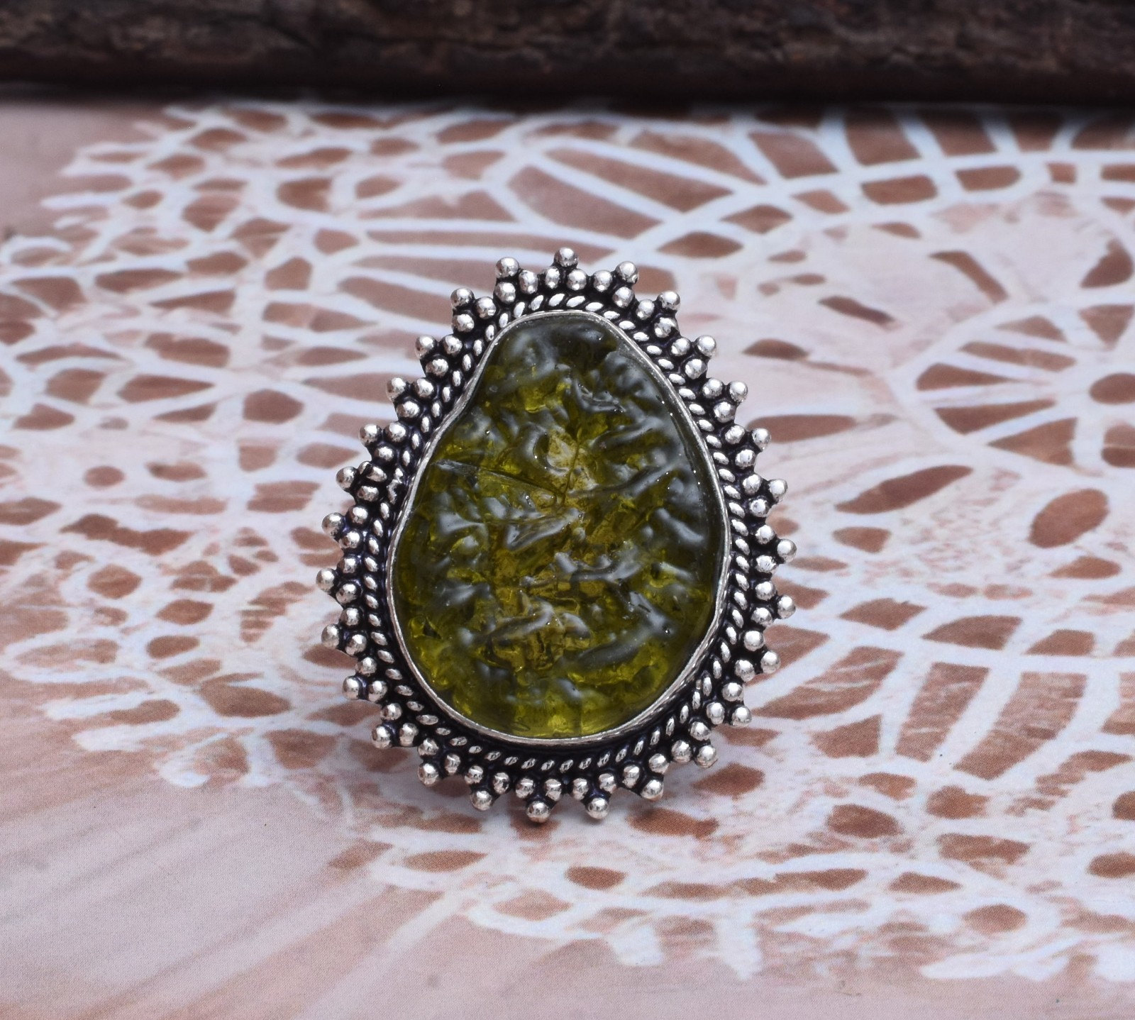 Pleasing Moldavite Gemstone 925 Sterling Silver Handmade Ring U-50