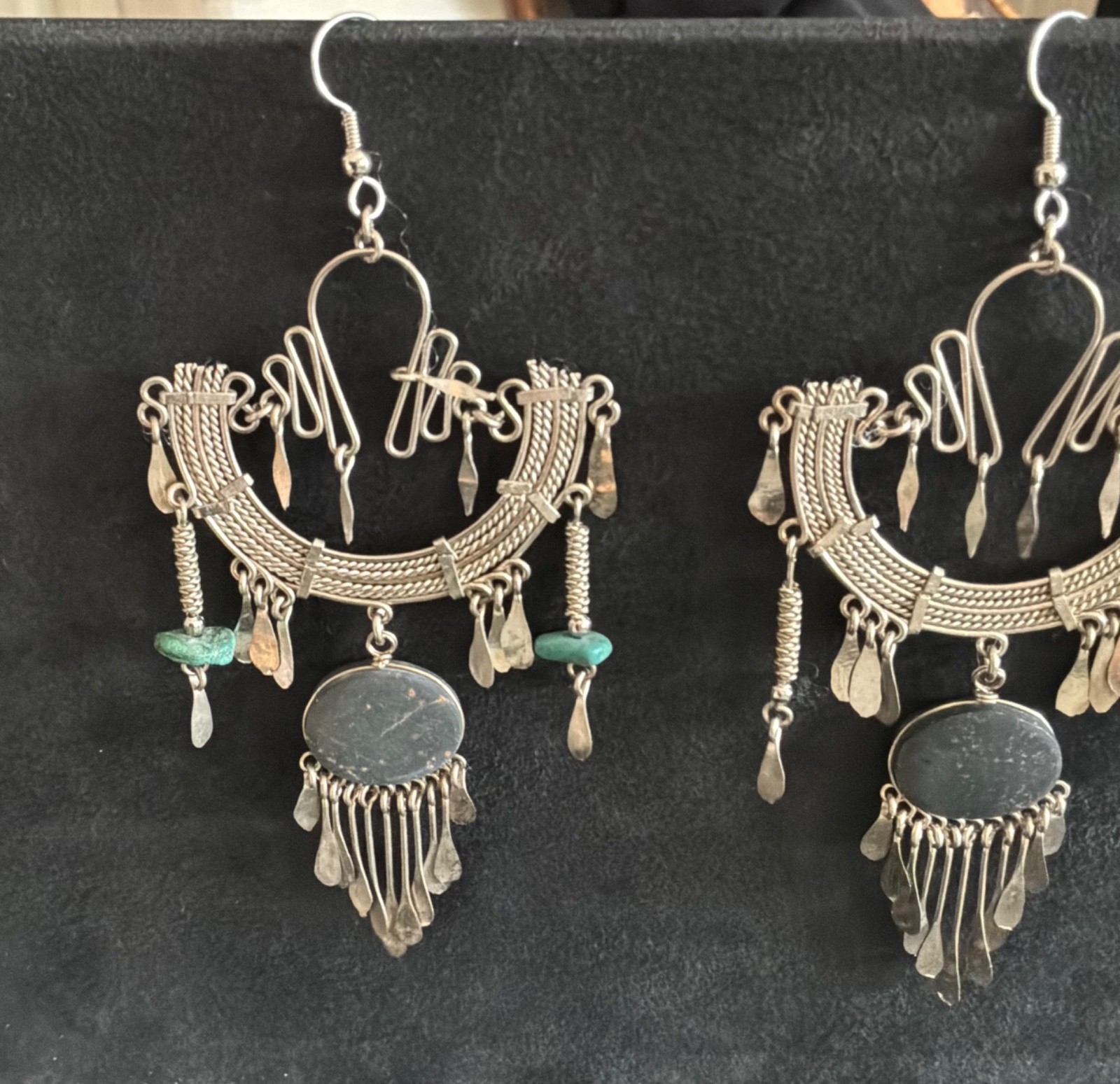 SILVER AND TURQUOISE EARRINGS! Chandelier with beautiful details!