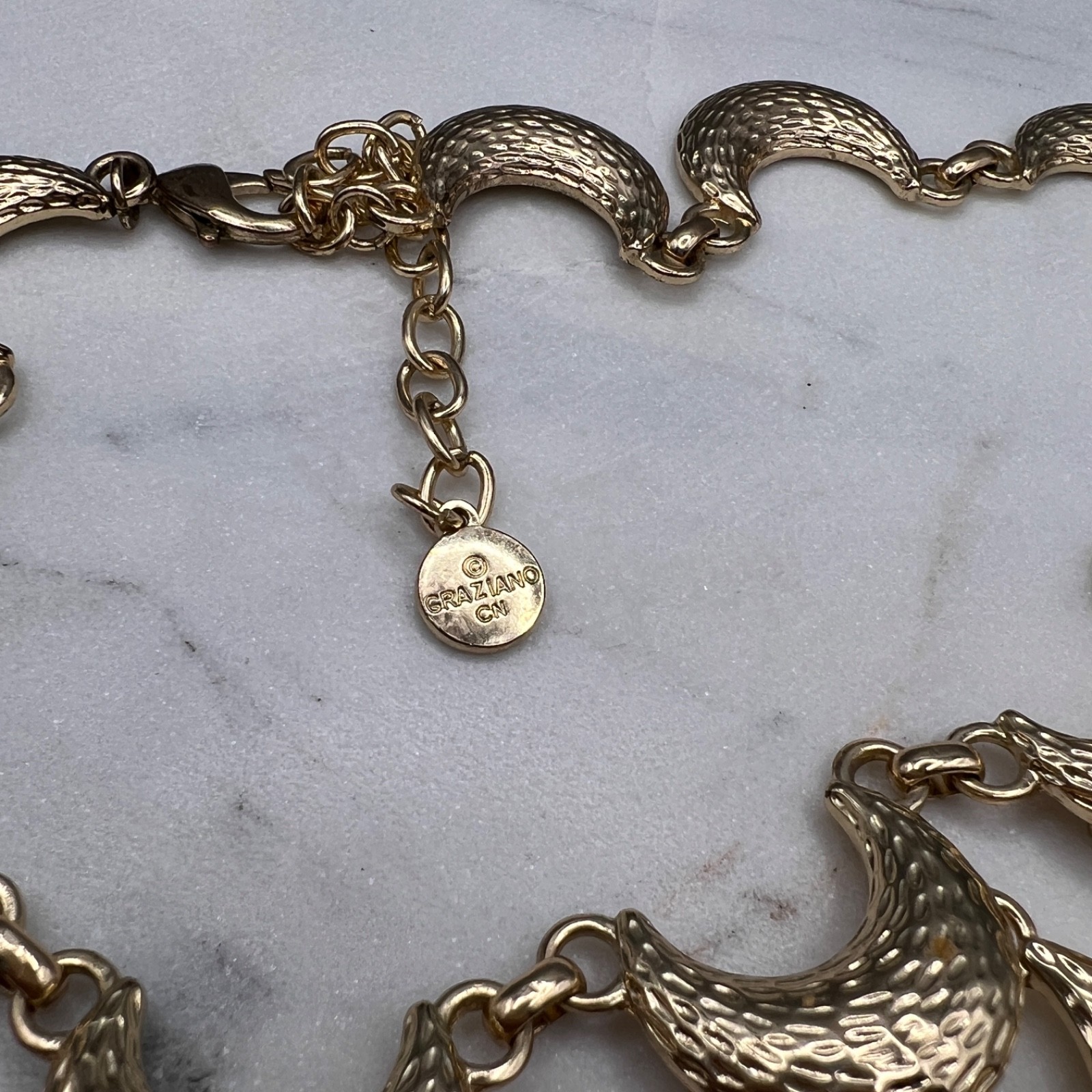 Vintage RJ Graziano Gold Tone Crescent Bib Necklace Runway Statement Hammered 20