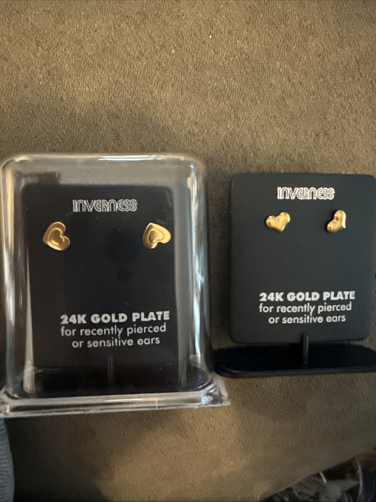 Two Pair Inverness Pierced 24kt Gold Plated Heart Earrings New Free Shipping