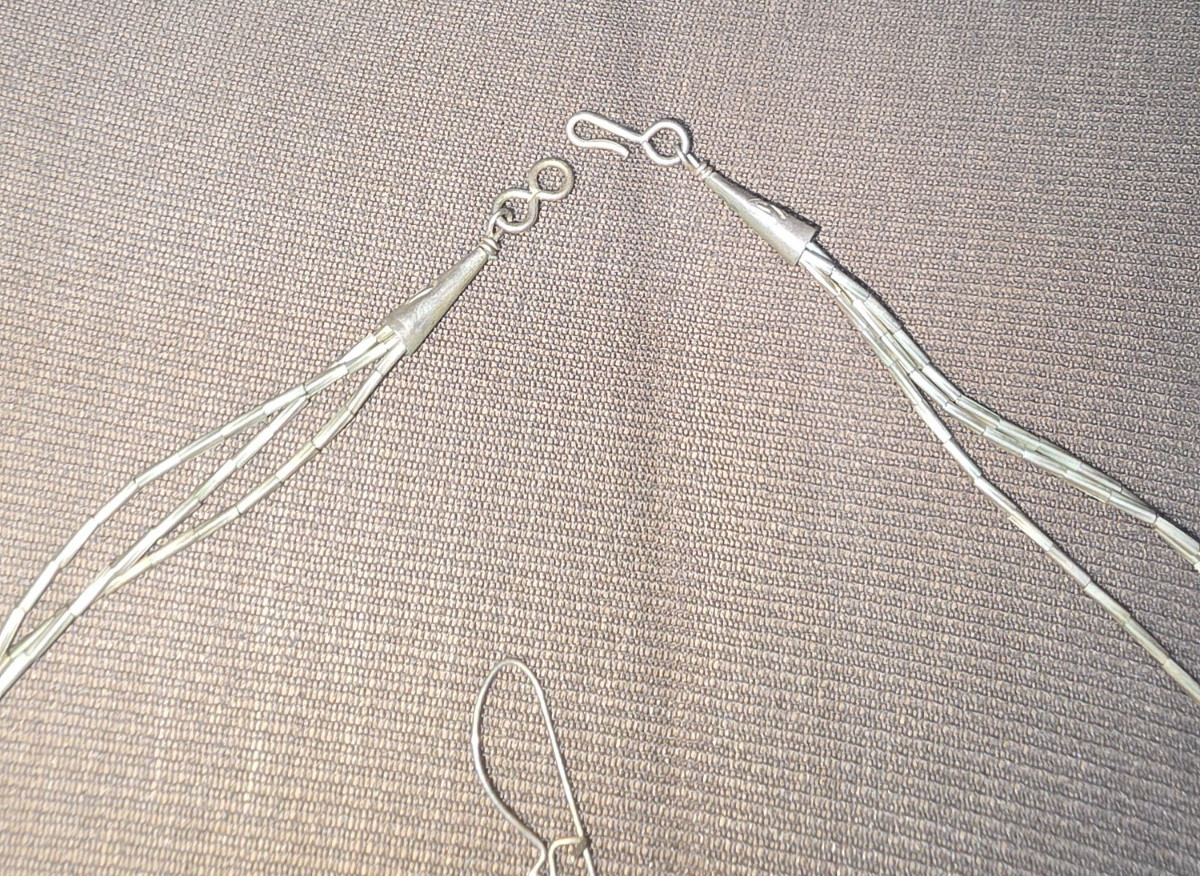 Vintage Liquid sterlng silver heishi turquoise bead weave jewelry set Excalibur
