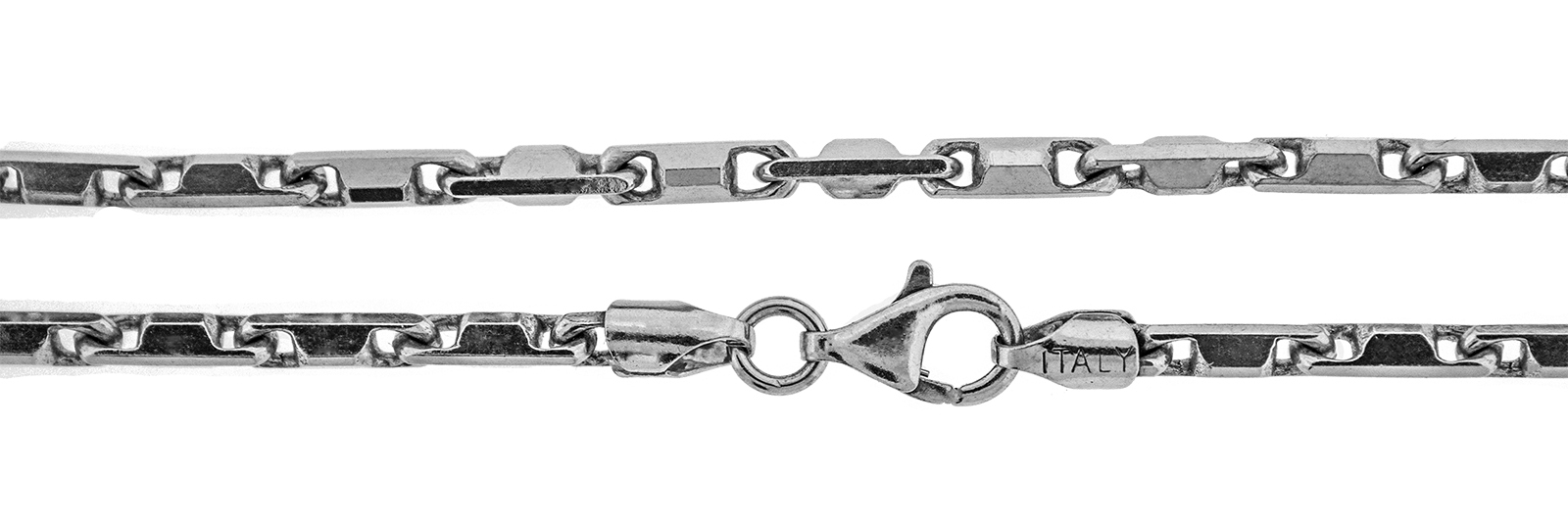 925 Sterling Silver He She Arrow Link Bullet 3 mm Chain Rhodium Plated 18 inches