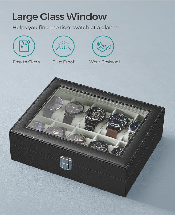 10Slots Watch Box Display Case Organizer Watch travel Case Jewelry Box For Men