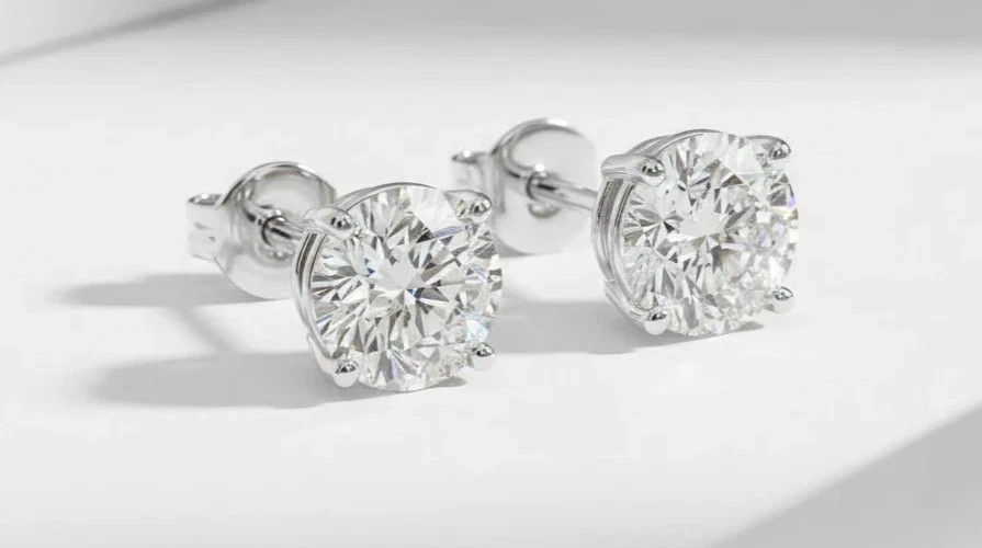 1.00 Carat IGI Certified EF VS2 Lab Grown Diamond Stud Earrings 14K White Gold