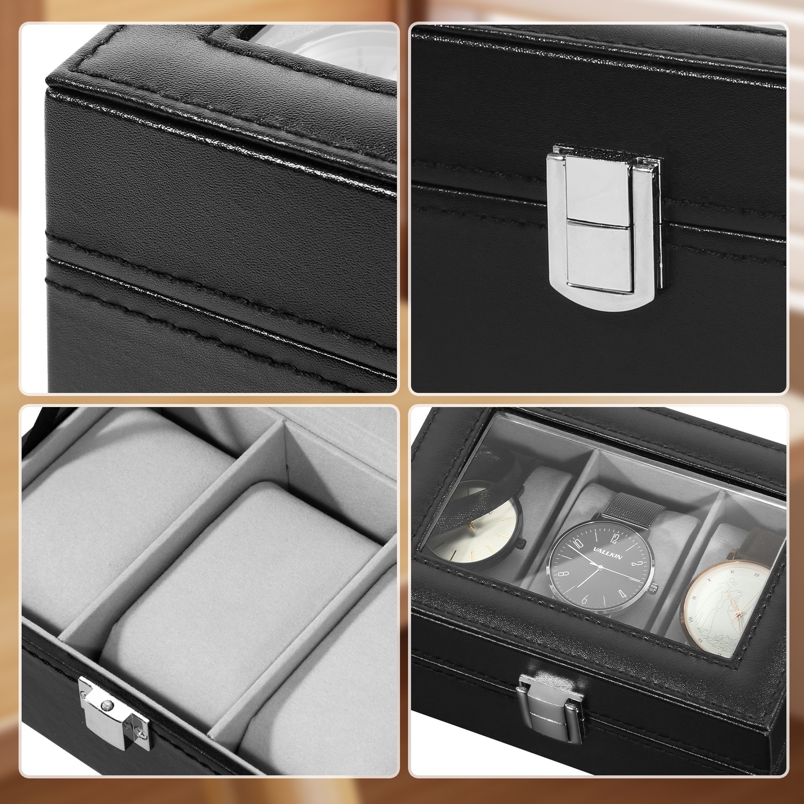 3 Slot PU Leather Watch Box Organizer Display Case Soft Pillow Travel Gift Men