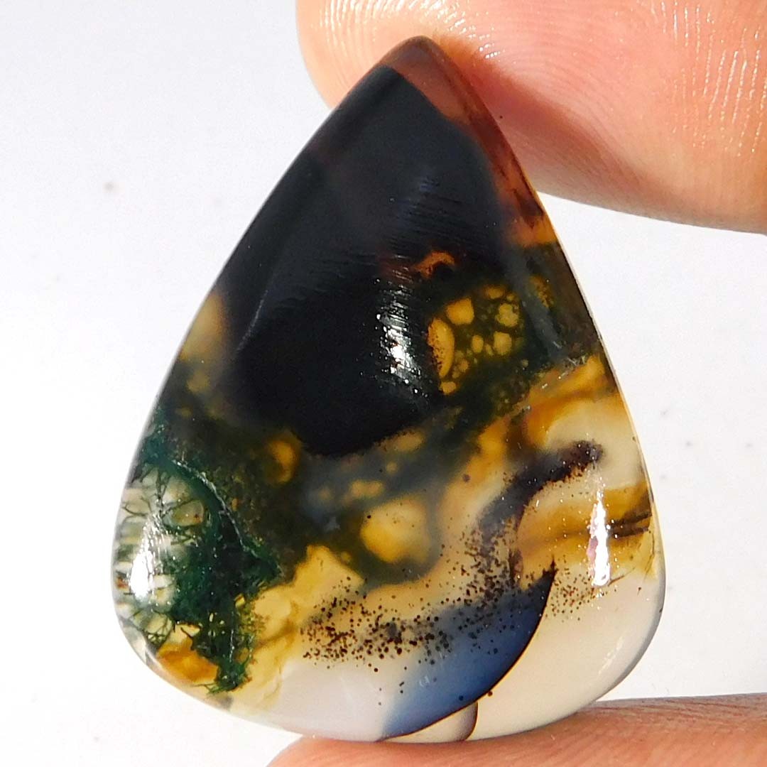 34.15Cts. Natural Unique MONTANA Agate Pear Cabochon Gemstone 32 X 25 X 06mm.