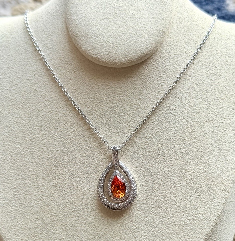 Epiphany Silver Platinum Clad Diamonique Spessartine Garnet Pendant Necklace