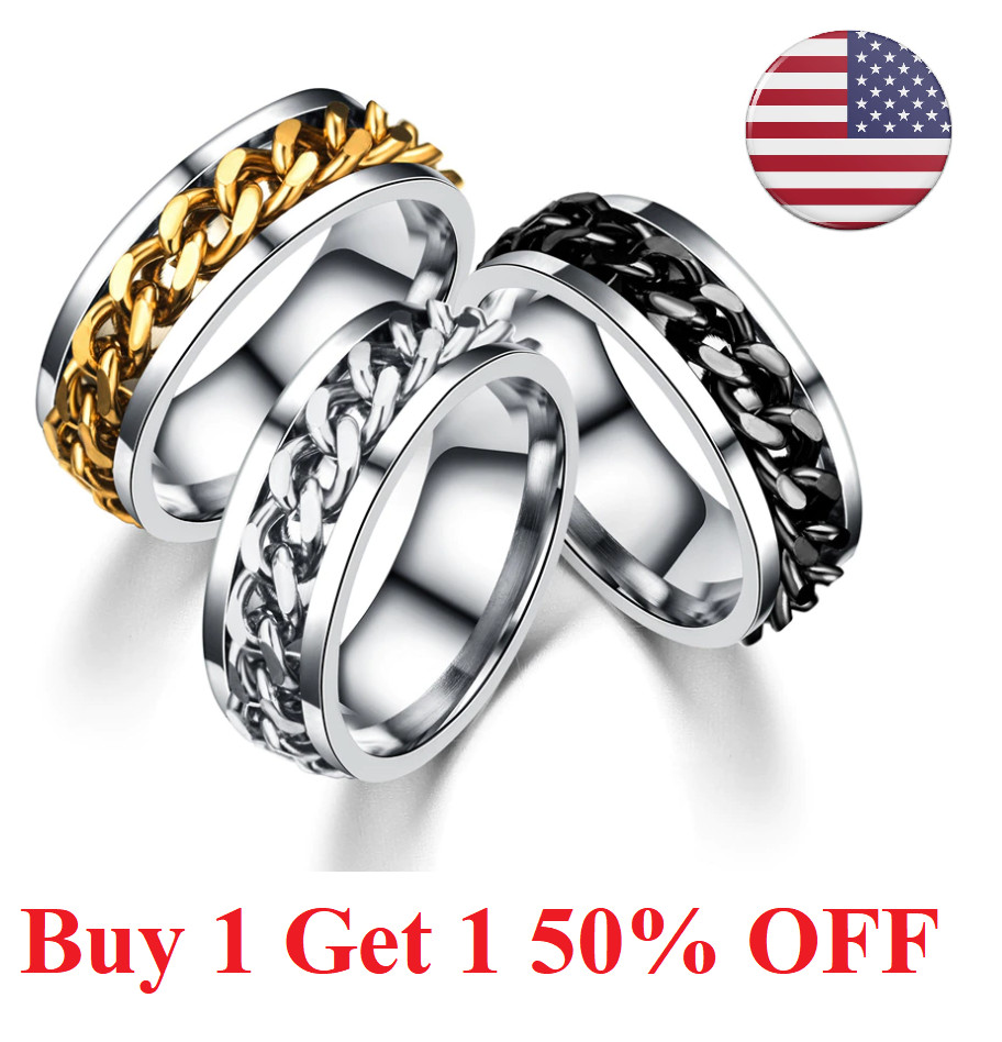 Finger Ring FIDGET Spinner Chain Fashion Stainless Steel Band Jewelry punk