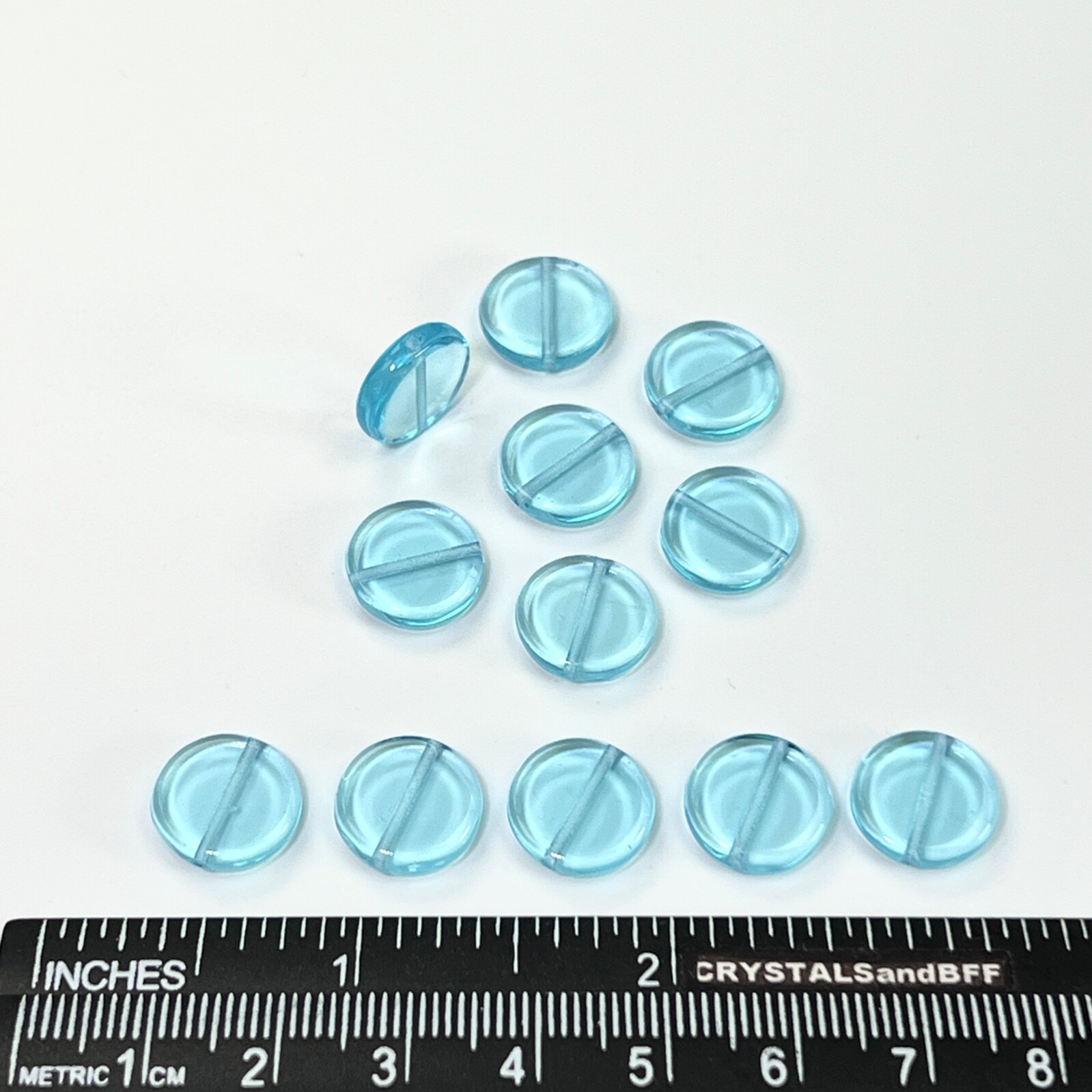 Czech Glass Druk Beads in size 12mm, Flat Disc, Aqua blue color, 50pcs, J080