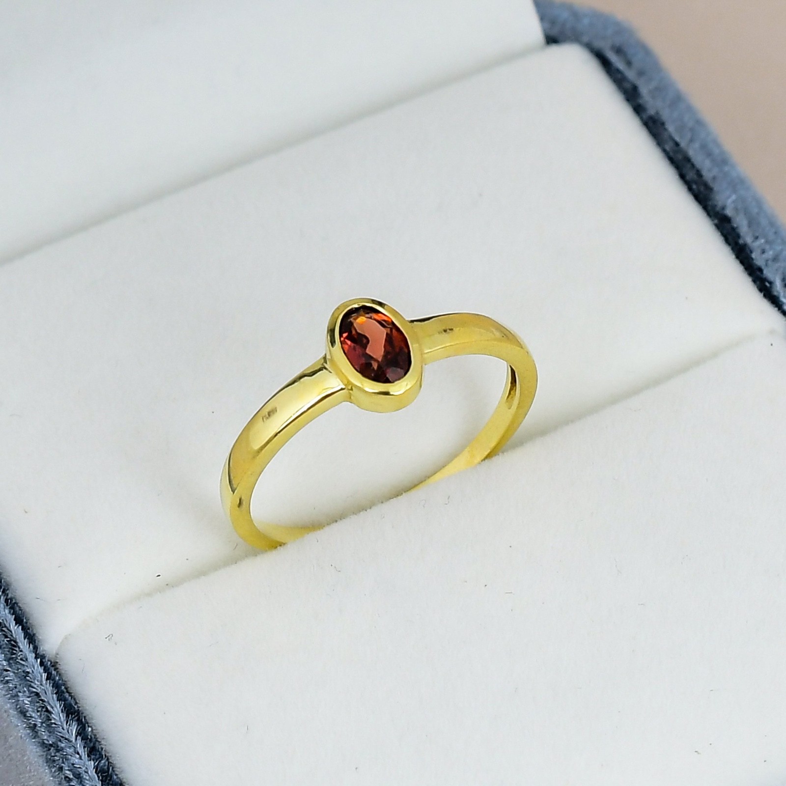 Garnet Oval 4x6mm Ring 18K Gold Plated Minimalist Solitaire Anniversary Gift