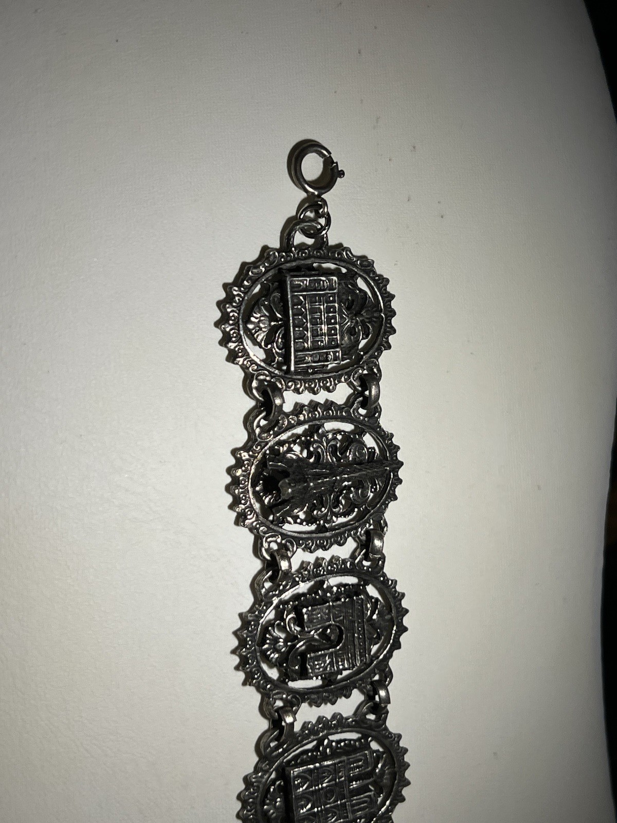 Vintage Paris Eiffel Tower Black Gray Metal Panel Bracelet