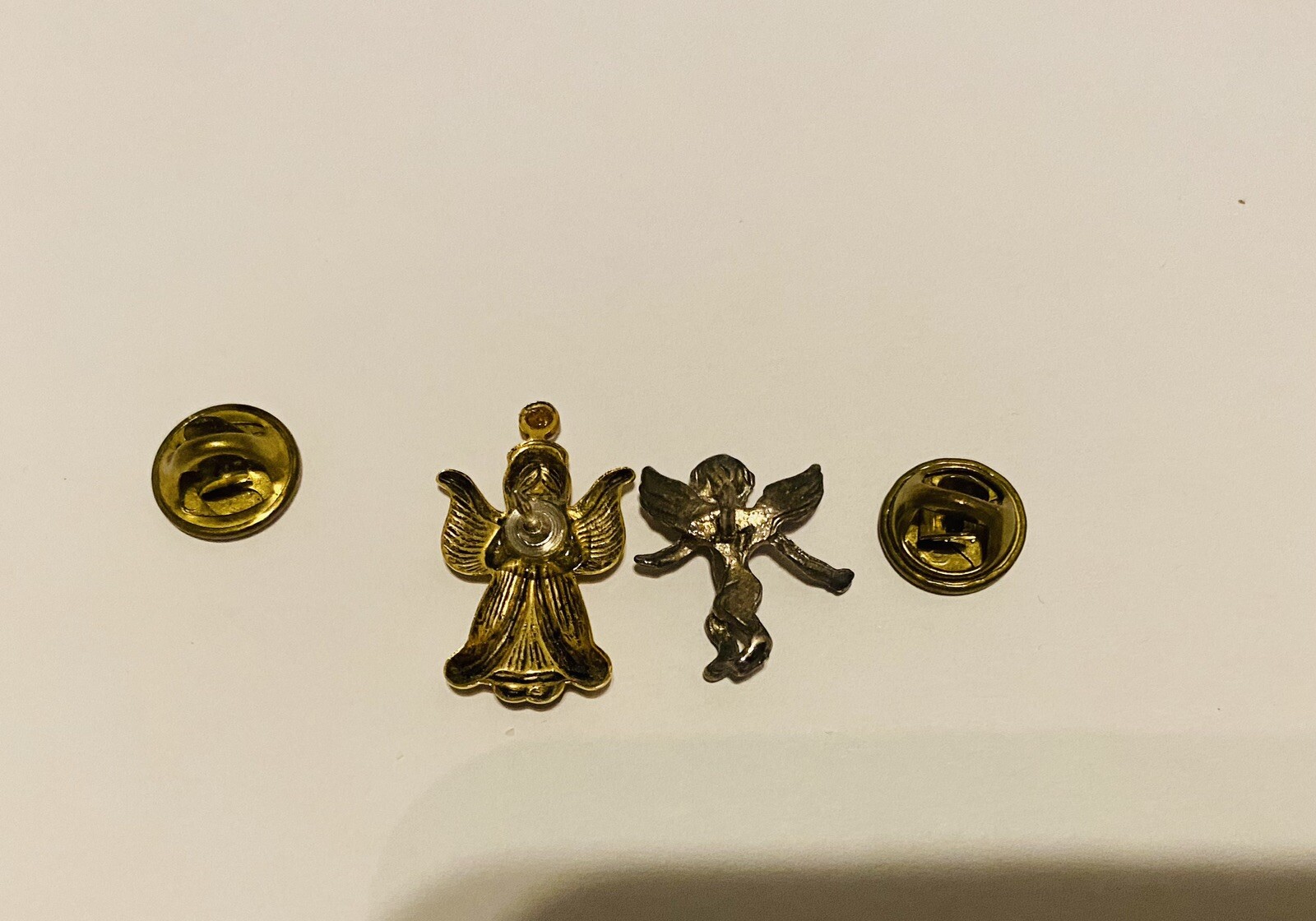 Vintage 2 Angel Gold Tone And Cherub Silver Tone Lapel Pins A705