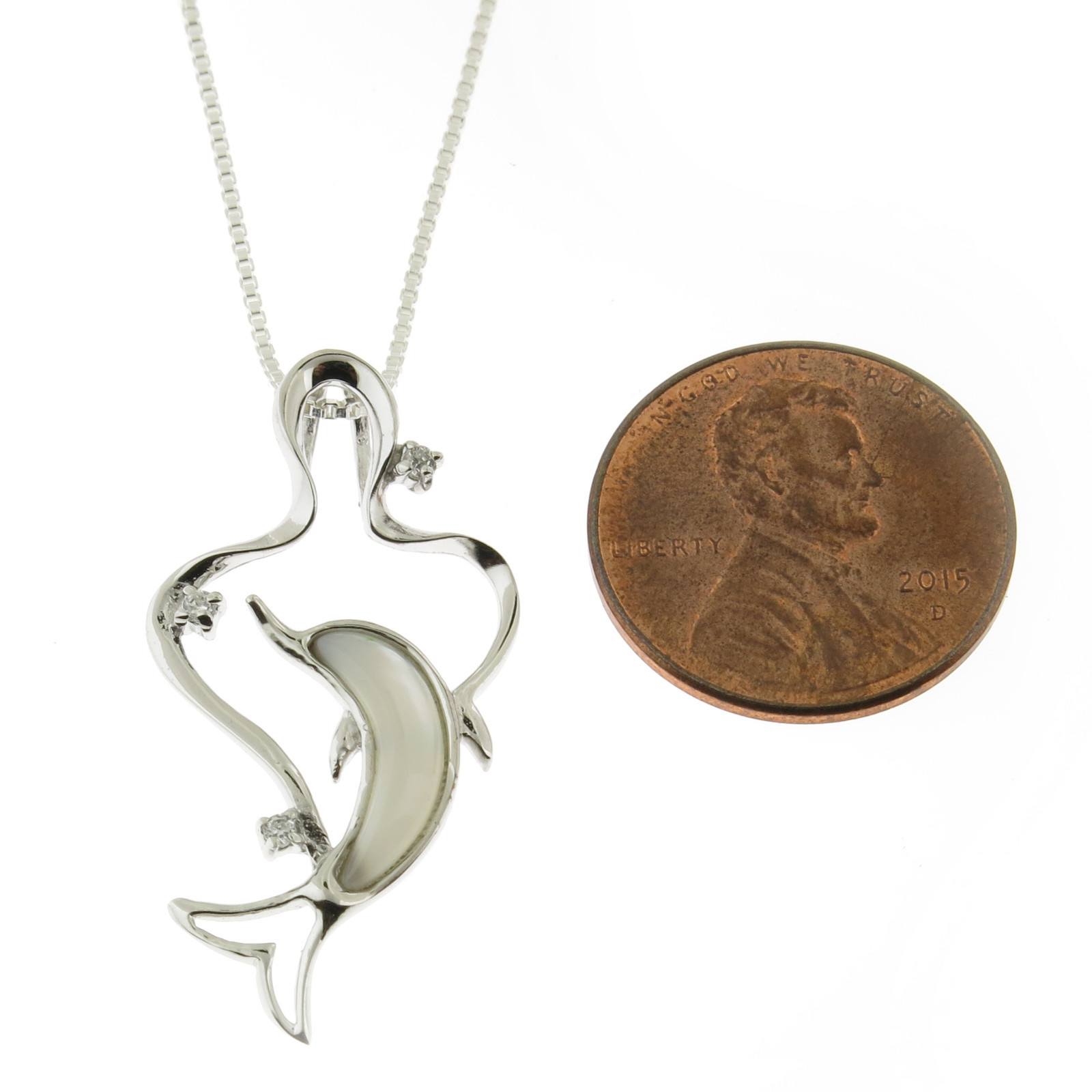 925 Sterling Silver Mother of Pearl Splashing Dolphin Pendant or Necklace