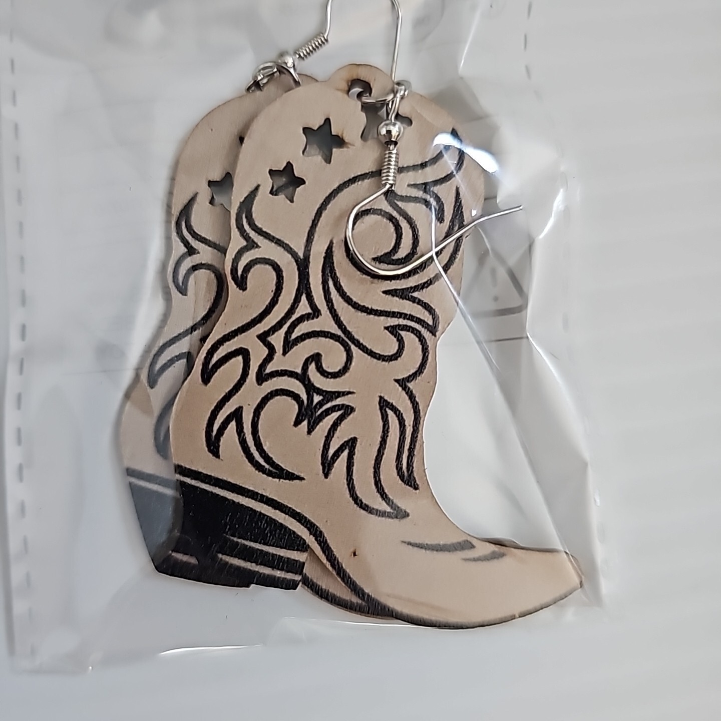 Boots Wooden 2.25″x2″ Dangle Hook Earrings Cowgirl Western Rodeo 5 Shades NEW