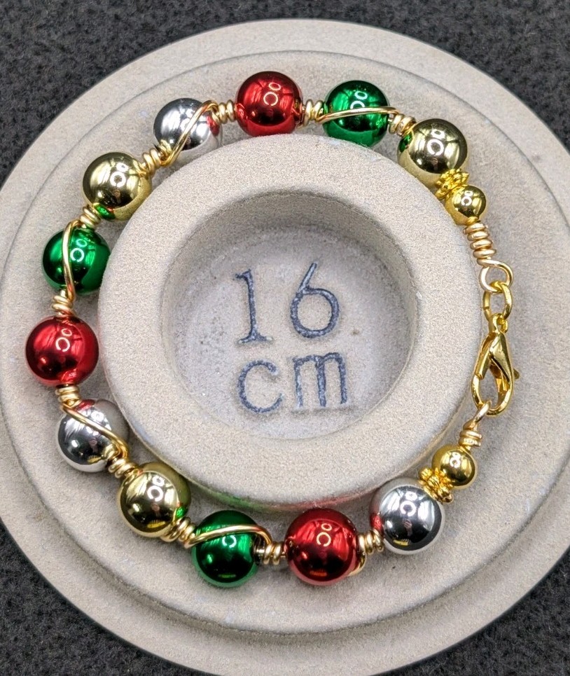 Christmas 10mm Blue Beaded Gold Wire Bracelet Clasp (16cm) 6″ Small Wrist
