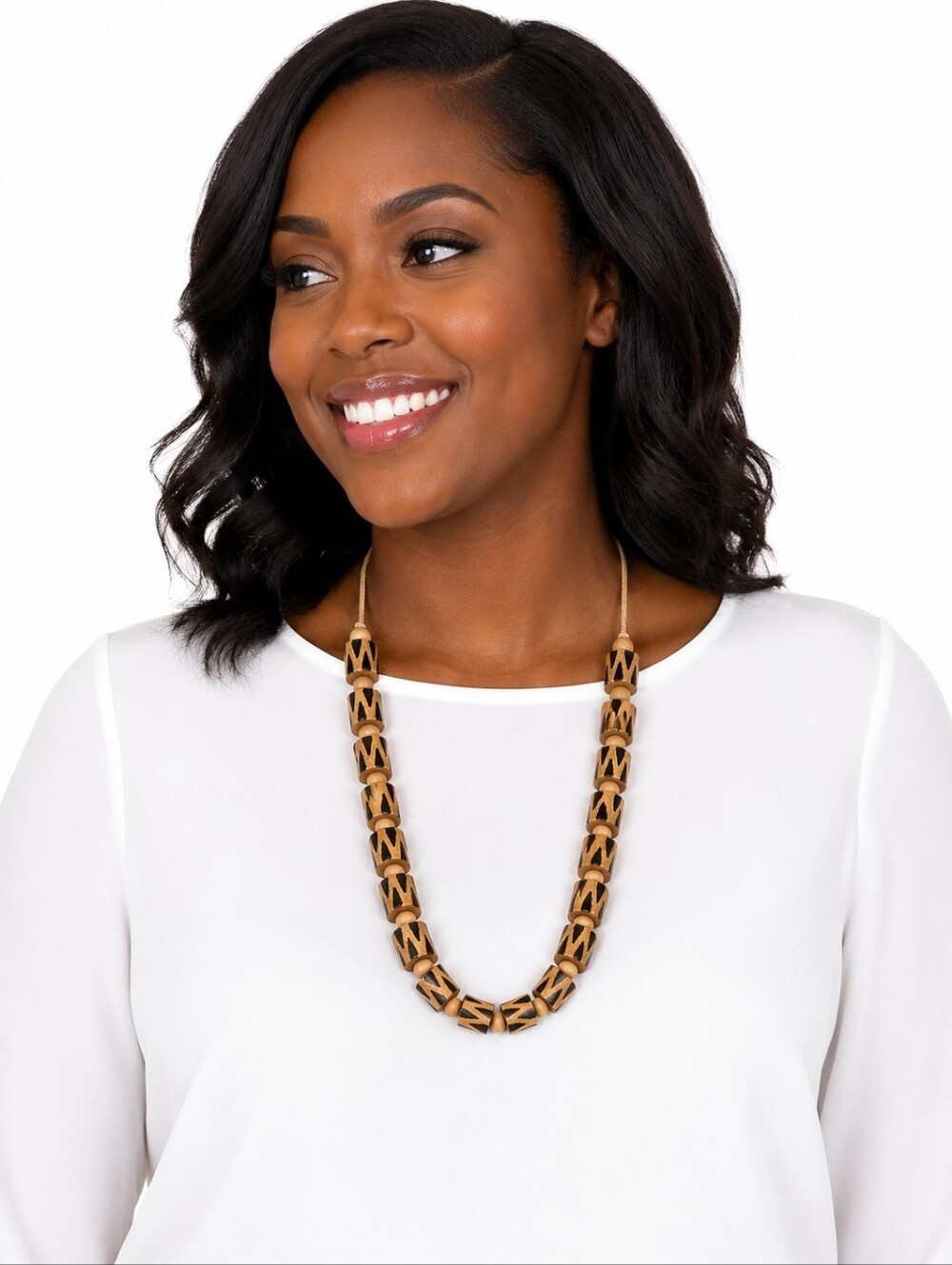 Ten Thousand Villages Handmade Fair Trade Wooden Barrel Bead Necklace