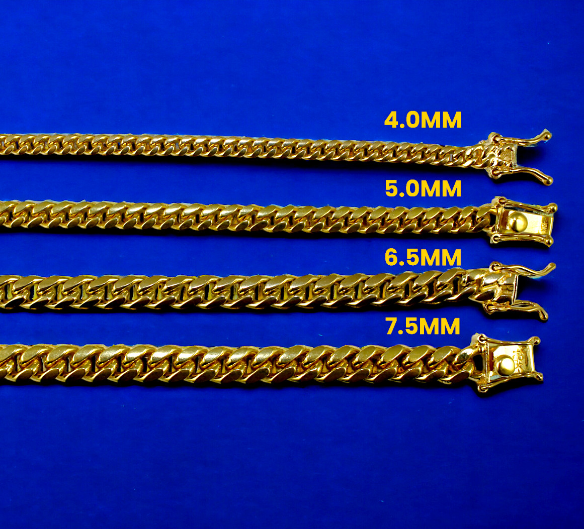 18K Yellow Gold SOLID Miami Cuban Link Chain Necklace Bracelet 4mm-7.5mm 7″-30″