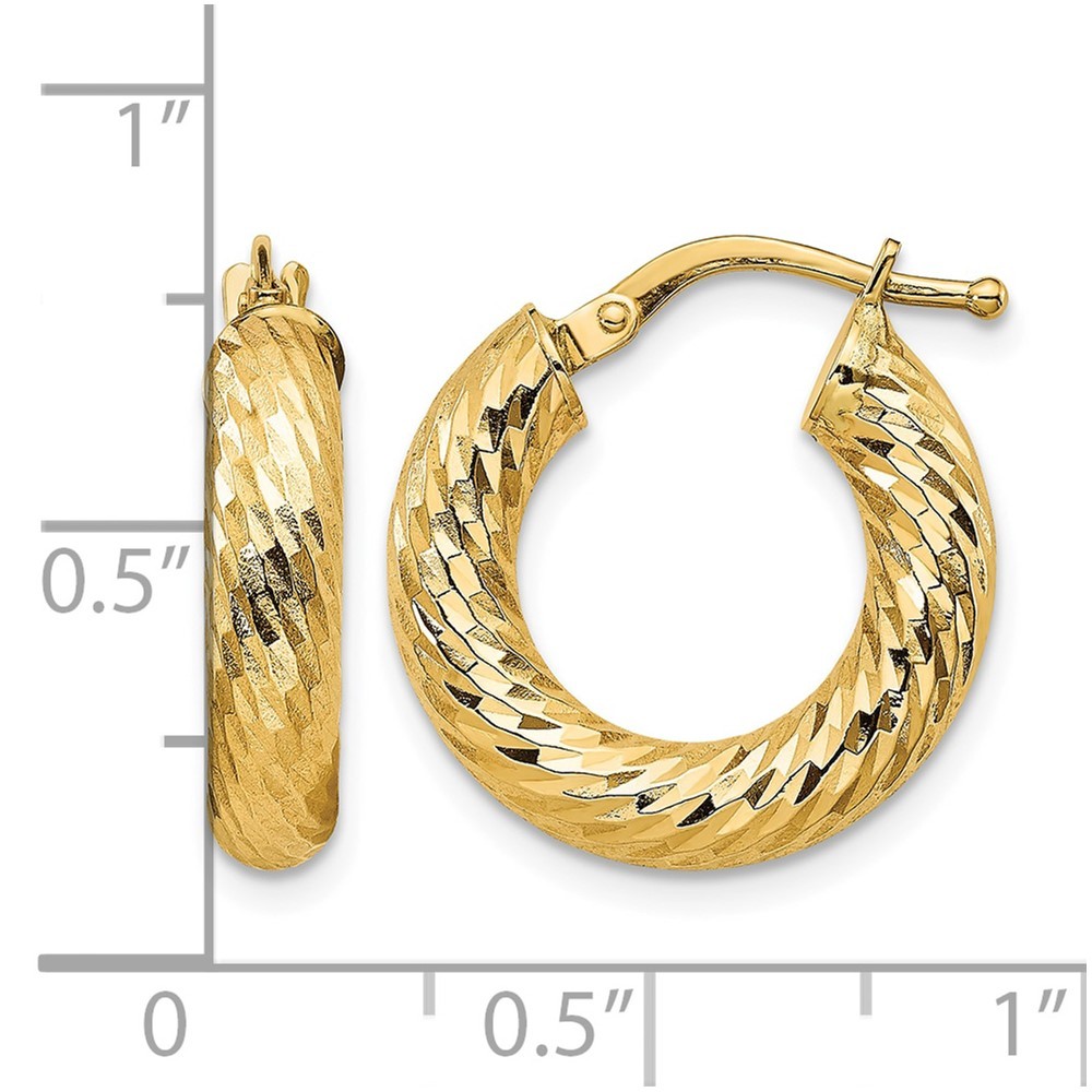 14k Yellow Gold 4x10mm Diamond-cut Round Hoop Earrings Perfect Gift for Her
