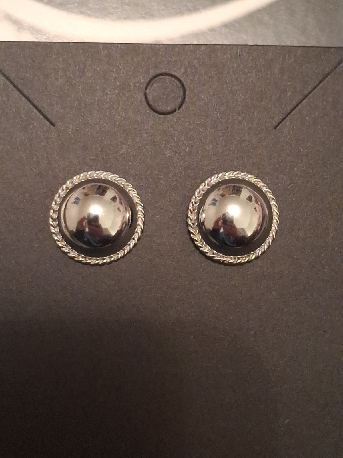 Carla Sterl. Silver Dome Stud Rope Bezel Minimalist Modernist Pierced Earrings