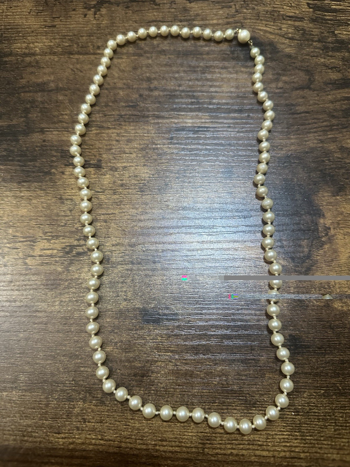 Vintage Hand Tied Faux Pearl Ivory Necklace Gold Tone Push Lock Pearl Clasp