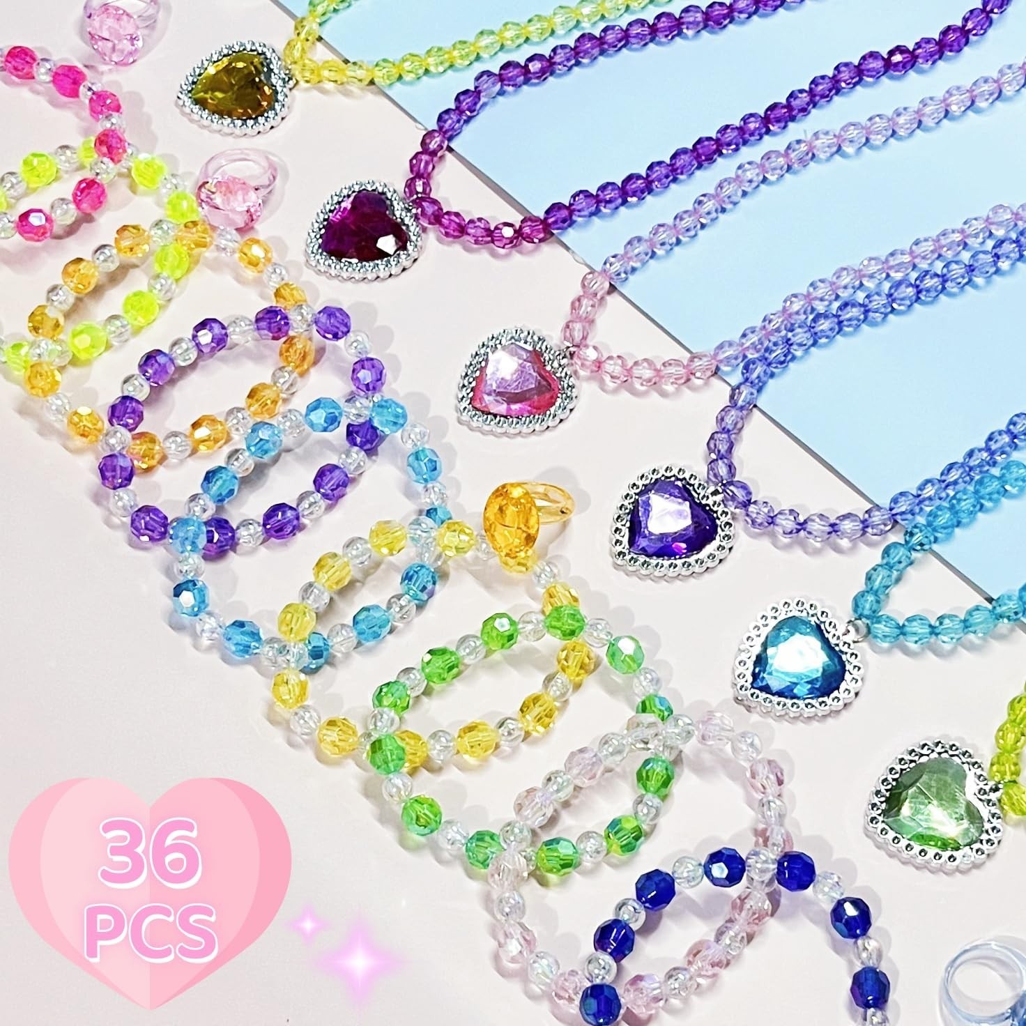 36 PCS Princess Jewelry Set for Girls – Necklaces, Bracelets & Rings – Party Fav