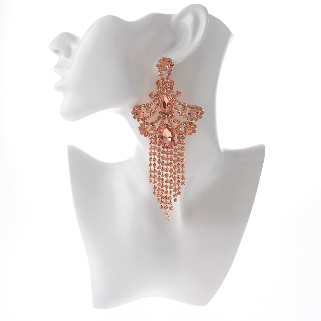 Rose Gold Tone Alloy Metal Crystal Rhinestone Chandelier Post Earrings ESE263…