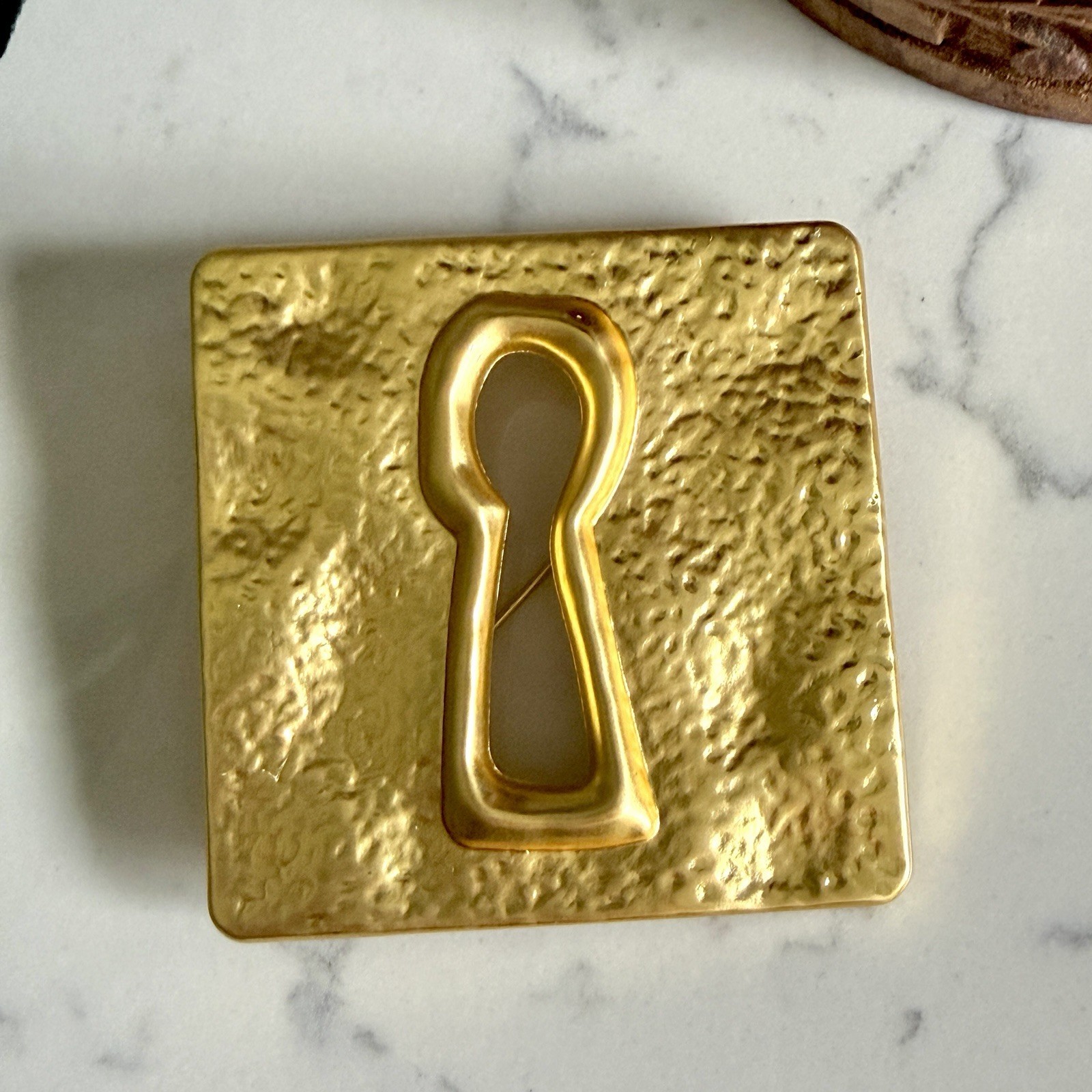 Gold Metal Keyhole Brooch Lapel Pin Accessory Schiaparelli Inspired Lock Key