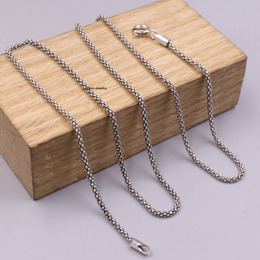 Solid 925 Sterling Silver 1.8mm Popcorn Link Chain Necklace For Her 17.7inch