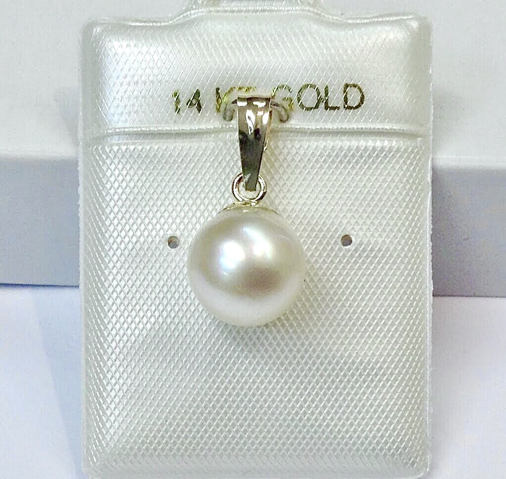 Solid 14K White / Yellow Gold 8 – 9 mm Genuine Akoya Cultured Pearl Pendants NEW