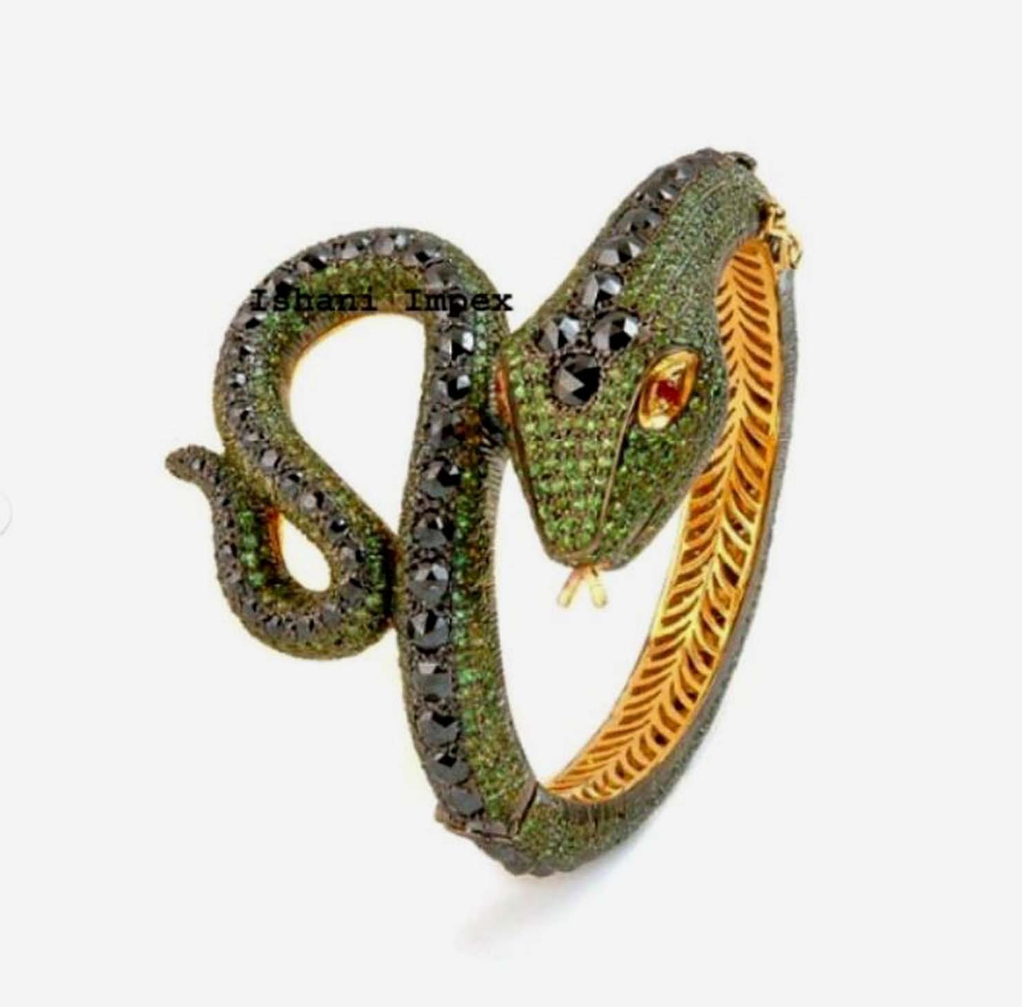 Gemstone Jewelry Peridot , Black Spinel & 925 Sterling Silver Snake Bangle