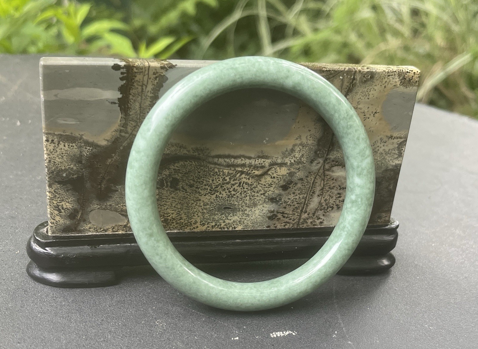 8″ Green Jade Bangle Bracelet 61mm 45grams 1.6ounces 10x10mm