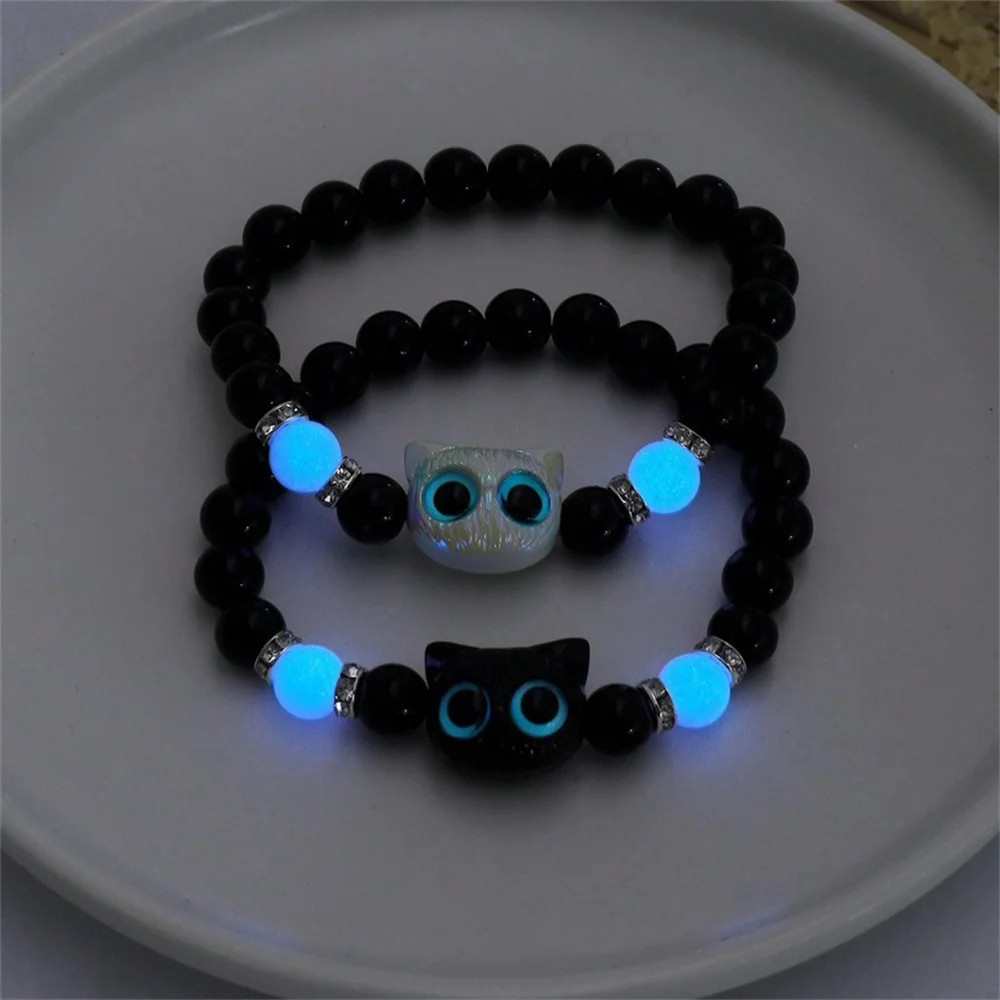 2026 Fashion Luminous Beads Couple Bracelets For Women Men Charm Cat Matching