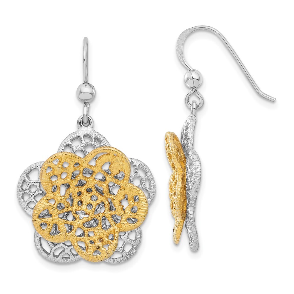 36.3mm Sterling Silver Rhodium-plated Gold-tone Flower Dangle Earrings
