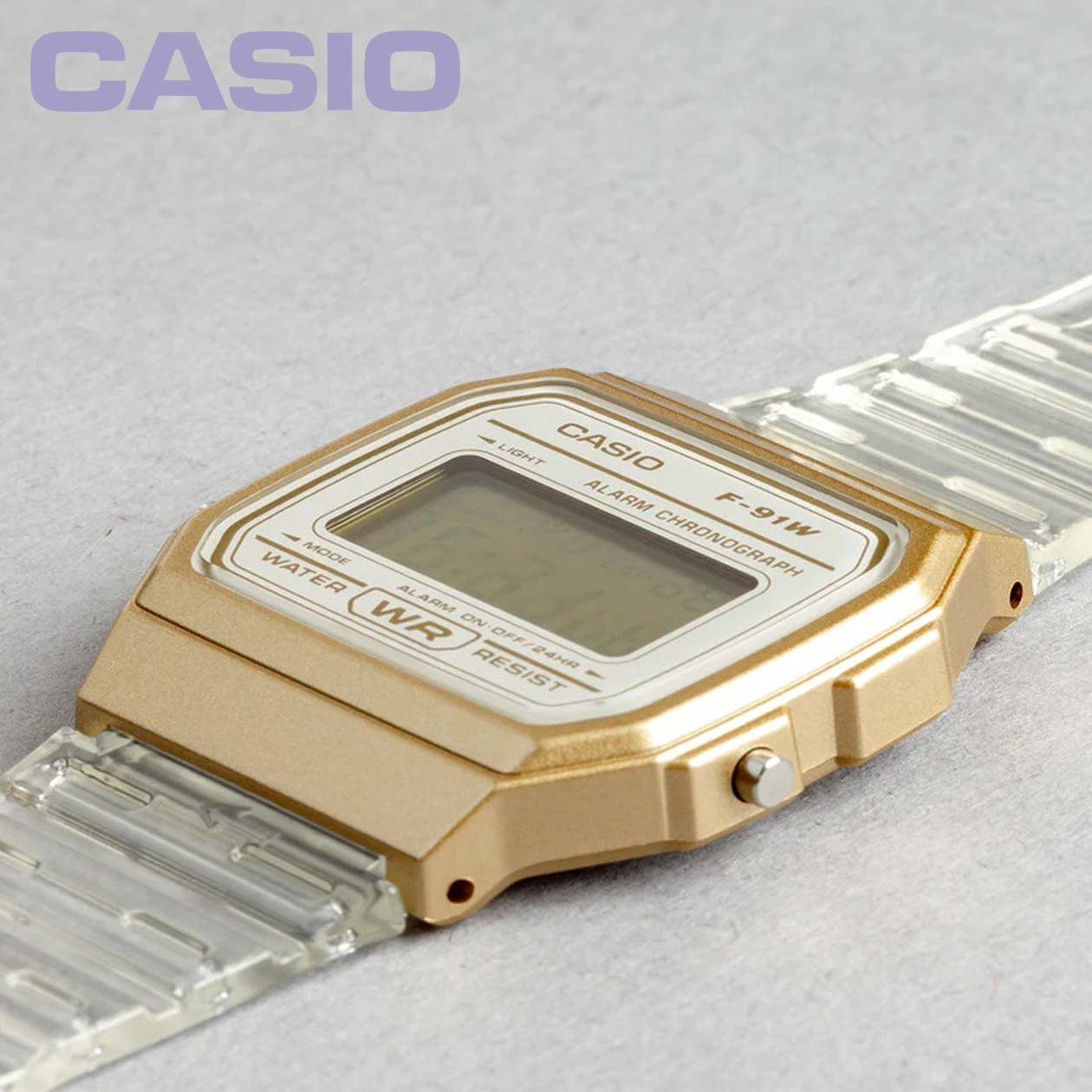 CASIO F-91WS-7A2JF Transparent Band Gold Case Classic Digital Watch