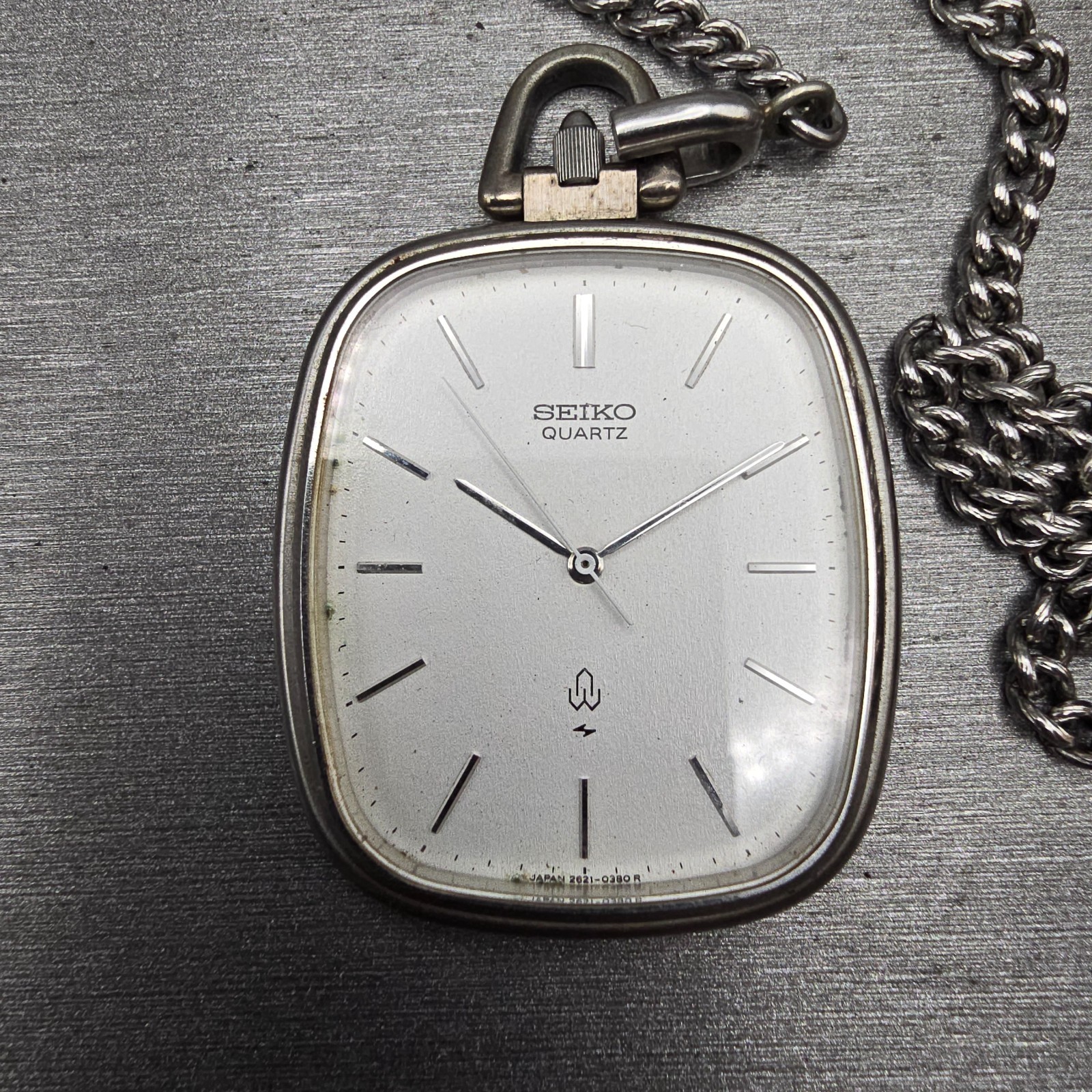 Seiko Pocket Watch Men 34mm Silver Dial Silver Tone Rectangle 2621-5190 New Batt