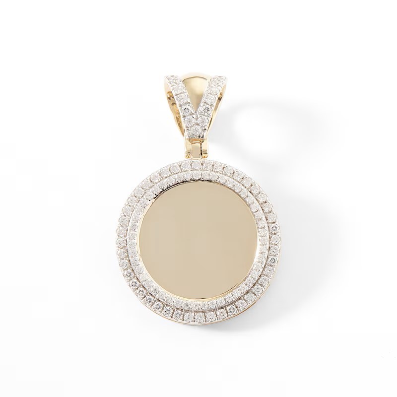 Diamond Double Frame Medallion Necklace Charm in 925 Sterling Silver For Gift