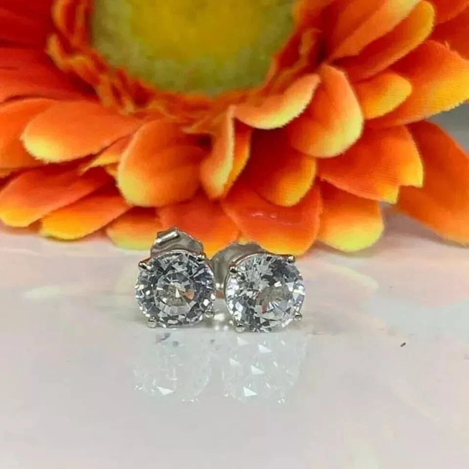 2 CT Round Cut White Moissanite Solitaire Stud Earrings 14k White Gold Plated